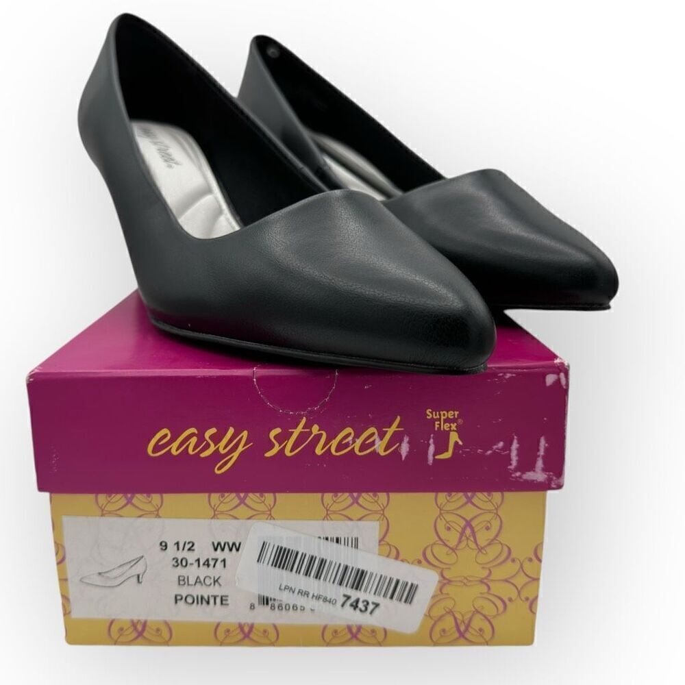 NWT Easy Street Womens Pointed Toe Pointe Heeled Slip-on Pumps Black Size 9.5